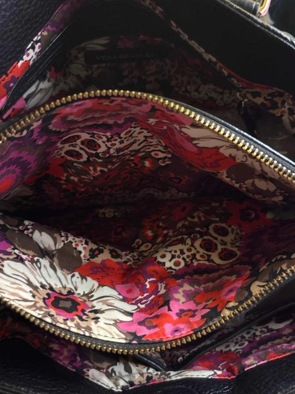 Vera Bradley Black Quilted Satchel with Gold Hardware